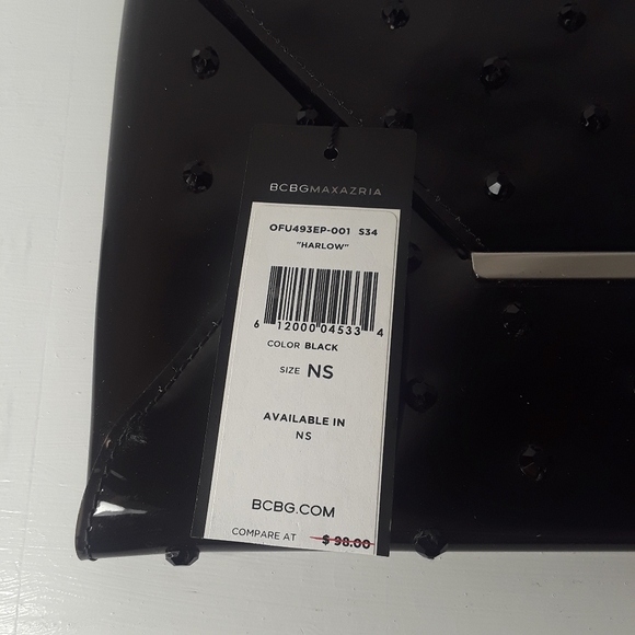 BCBGMAXAZRIA Rhinestone Black Semi Sheer Envelope Clutch NWT - Picture 2 of 13